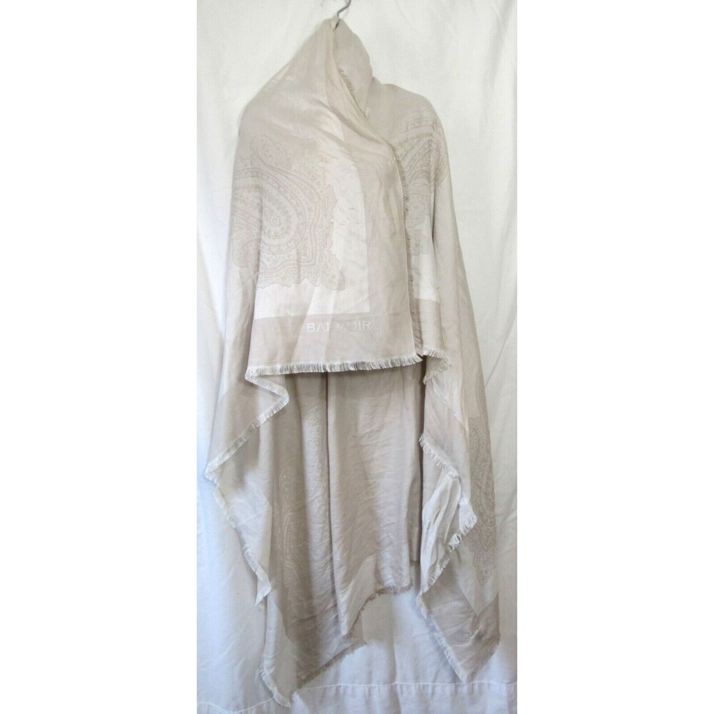Balmuir Beige Cream Capri Scarf Silk Blend Paisley Design Fringe Trim Shawl EUC